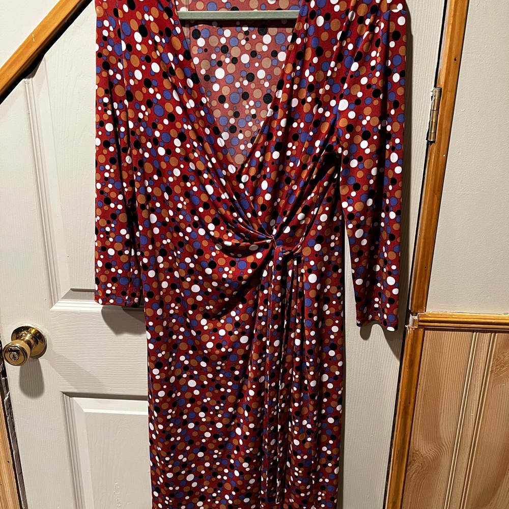 Anne Klein Red and Blue Polka Dot Midi Dress